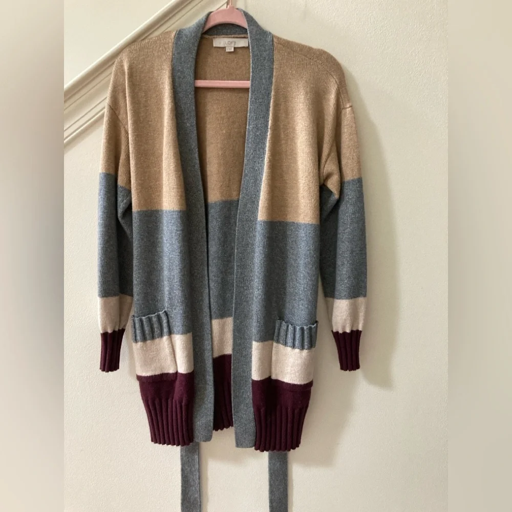 LOFT Long Cardigan with Tie Belt Size Small - Picture 2 of 8